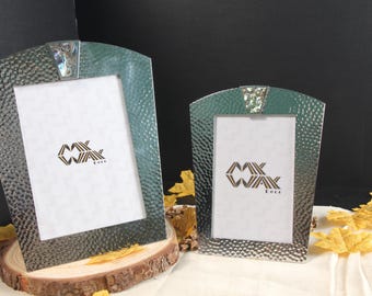 Abalone Inlay Stainless Steel Picture Frame, Hammered Finish (4x6 & 5x7 inch)