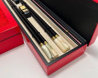 Shell Inlay Wooden Chopsticks Set Lacquer Box housewarming, wedding,  family, friend gift
