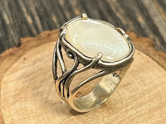 Mother of Pearl Ring Silver 925 Opulenza Israel Oval Stone Size 8