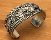 Native American Sterling Floral Cuff Bracelet, Handcrafted Southwestern Silver Jewelry