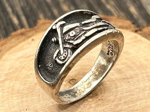 Sterling Silver Motorcycle Ring, Biker Jewelry, Otto Sterling
