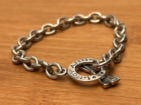 Lucy Ann Sterling Silver Bow Tie Toggle Bracelet 925 USA Heavy Rolo Link