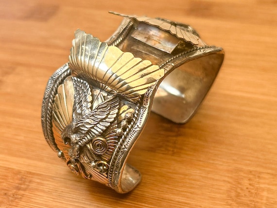 Navajo Sterling Silver Eagle Watch Cuff Bracelet J Sterling B