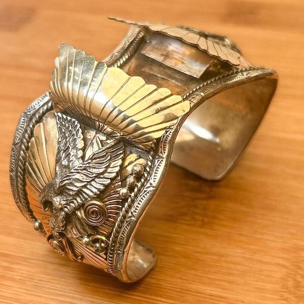 Navajo Sterling Silver Eagle Watch Cuff Bracelet J Sterling B