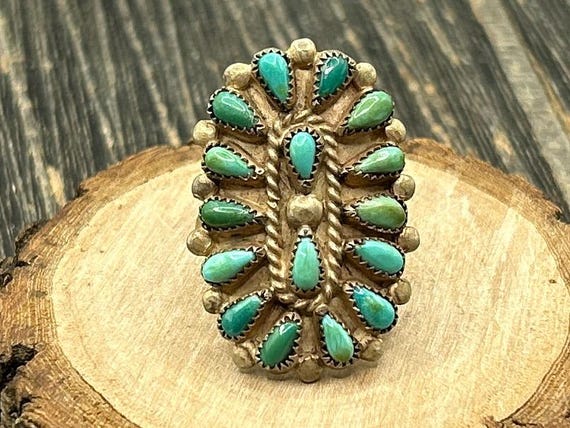 Amazing Sterling Silver Turquoise Squash Blossom Style Ring, Native American Inspired Jewelry, Southwestern Ring, Unique Silver Jewelry