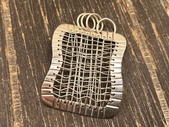 Vintage Modernist Sterling Silver Pendant – Woven Wire Abstract Design