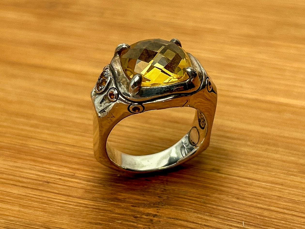 John Hardy Sterling Silver Citrine Bamboo Batu Ring