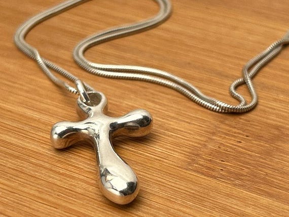 Vintage Sterling Silver Cross Necklace, RLM Studio, Thai Silver, 21", 14.8g