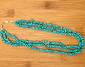 Vintage Navajo Sterling Turquoise Bead Tri-Strand Necklace with Rising Sun Hallmark