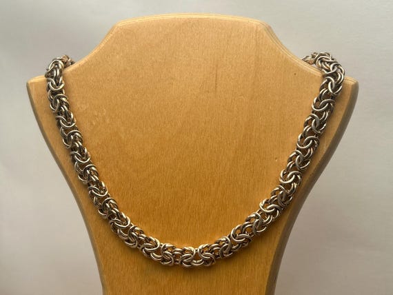 Bold Byzantine Chain Necklace, Sterling Silver, 17.5", Italian Designer, Vintage Milor, Gift for Him or Her