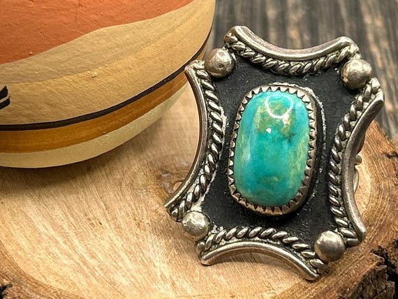 Vintage Southwestern Turquoise Sterling Silver Ring Native American Style