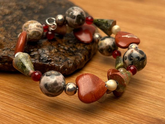 Southwestern Style Jasper Bracelet with Silver and Garnet Accents