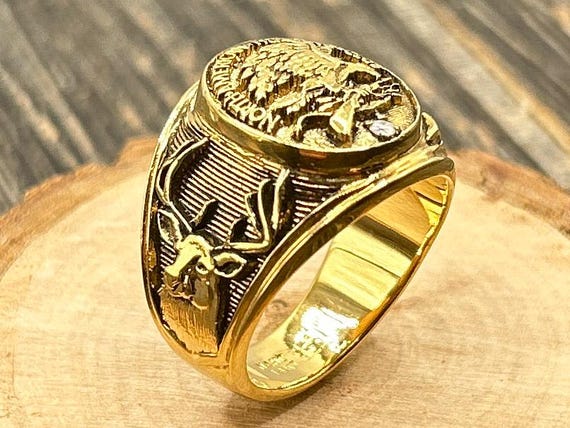 Vintage North American Hunting Club Diamond Ring - Men's Gold & Sterling Silver Life Member Hunting Ring, Size 11