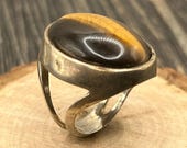 Handcrafted Davian 925 Sterling Silver Tiger's Eye Ring, Men's US Size 8.25