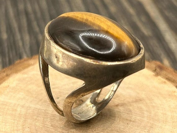 Handcrafted Davian 925 Sterling Silver Tiger's Eye Ring, Men's US Size 8.25