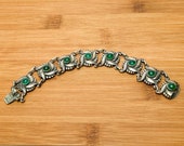 Carl Ruopoli Sterling Silver & Green Chalcedony Floral Link Bracelet