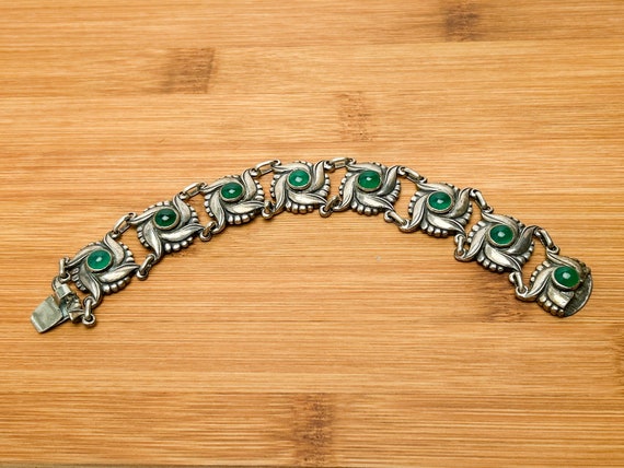 Carl Ruopoli Sterling Silver & Green Chalcedony Floral Link Bracelet