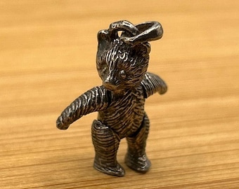 Antique Sterling Silver Articulated Teddy Bear Charm, 925 Silver Bear Pendant