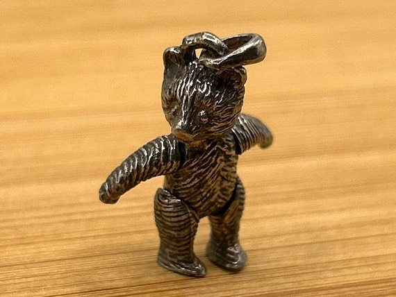 Antique Sterling Silver Articulated Teddy Bear Charm, 925 Silver Bear Pendant