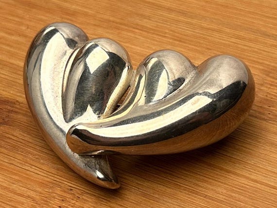 Vintage Jondell Spain Sterling Silver Brooch Double Hearts