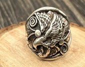 Vintage Sterling Silver Eagle Ring Heavy Style Men's Statement Band Marked LH