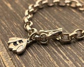 Vintage Sterling Silver Bee Charm Toggle Bracelet, Fits 7" Wrist, Marked 925, 8 1/2 Inch Total Length