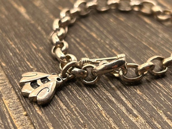 Vintage Sterling Silver Bee Charm Toggle Bracelet, Fits 7" Wrist, Marked 925, 8 1/2 Inch Total Length