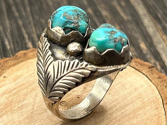 Vintage Native American Sterling Silver Turquoise Ring | Large Statement Piece | Chunky Boho Southwestern Jewelry | Size 11 3/4 Marked S