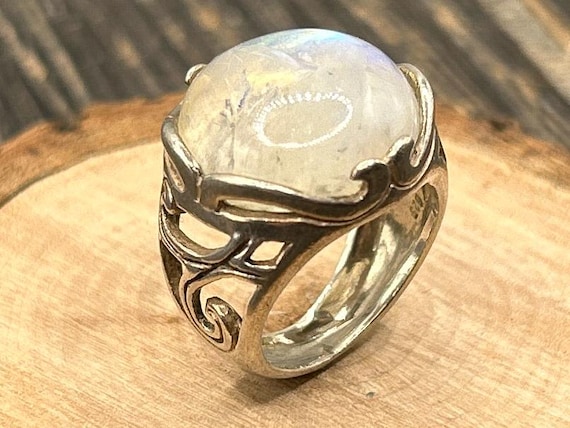 Enchanting Sterling Silver Moonstone Ring, Vintage Israeli Artisan Jewelry