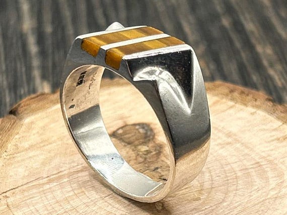 Vintage Mexican Sterling Silver Tiger's Eye Ring, Size 13, Statement Ring, Men's Ring, Southwest Jewelry