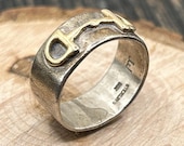 Vintage 14k Gold & Sterling Silver Statement Ring, Size 7 1/2, Signed JW, Brutalist Style, Unique Jewelry, Unisex Ring, Modernist Ring