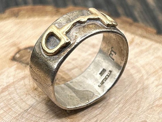 Vintage 14k Gold & Sterling Silver Statement Ring, Size 7 1/2, Signed JW, Brutalist Style, Unique Jewelry, Unisex Ring, Modernist Ring