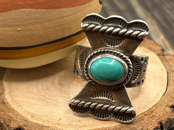 Vintage Carolyn Pollack Sterling Silver Turquoise Statement Ring, Size 9.5, 14.9 Grams, Southwestern Jewelry