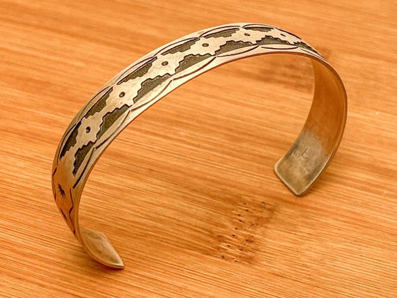Vintage Navajo Sterling Silver Cuff Bracelet, Hand-Stamped Native American Jewelry