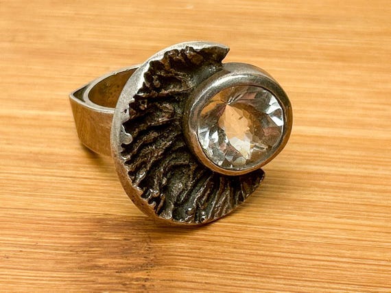 Vintage Alf Halldin Sweden Sterling Silver Rock Crystal Brutalist Inspired Modernist Ring | Scandinavian Jewelry