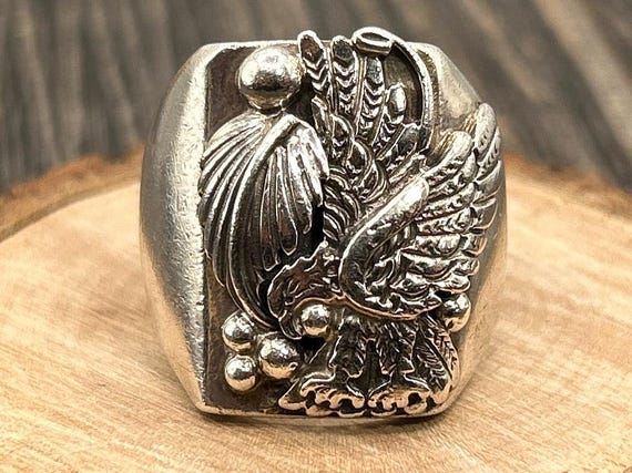 Frederick Chavez Navajo Sterling Silver Eagle Ring Vintage Native American Jewelry Men's Signet