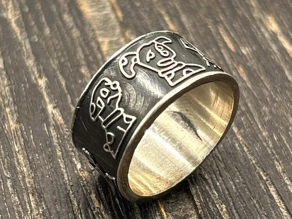 Sterling Silver Dog Band Ring Size 8 Mexican Taxco Wide Band Animal