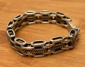 Heavy Mexican Silver & Brass Bracelet 7 Inch Taxco Two Tone Link