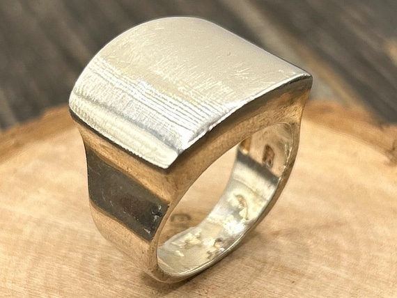 Vintage Mexican Sterling Silver Signet Ring - Heavy 925 Silver Modernist Statement Ring - Size 7 1/4