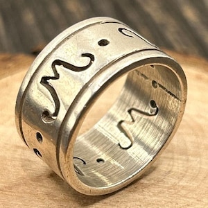 Vintage Mexican Modernist Ring, Wide Sterling Silver 925 Band, Pierced Wave Design, Size 7 3/4