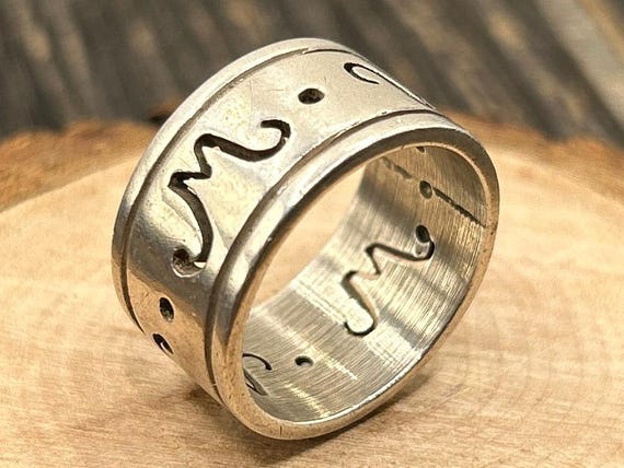 Vintage Mexican Modernist Ring, Wide Sterling Silver 925 Band, Pierced Wave Design, Size 7 3/4