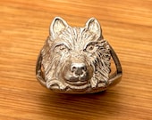 Vintage TED OTT 925 Sterling Silver Navajo Wolf Head Ring - Size 6, 5.83 Grams, Signed