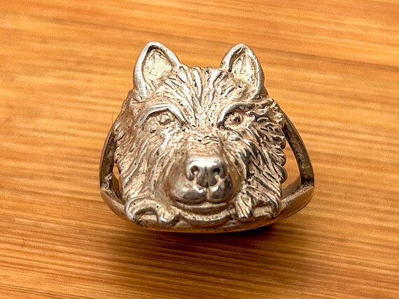 Vintage TED OTT 925 Sterling Silver Navajo Wolf Head Ring - Size 6, 5.83 Grams, Signed