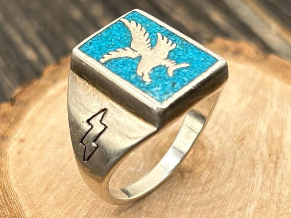 Striking Carolyn Pollack Sterling Silver Crushed Blue Turquoise Eagle Ring - Southwestern Statement