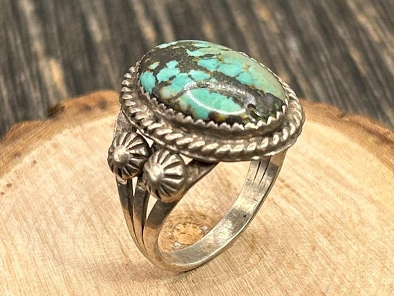 Vintage Turquoise Ring Sterling Silver Size 9.5 Southwestern Native American Style