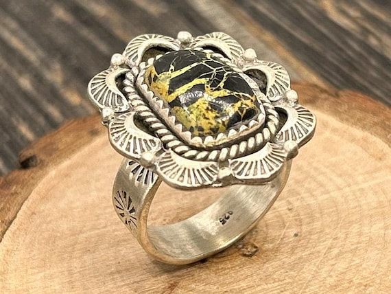 Damele Turquoise Ring Sterling Silver Adjustable Bypass Sun Moon Celestial Stamped Band