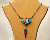 Signed Cecil Ashley Navajo Sterling Silver Inlaid Necklace, Master Silversmith