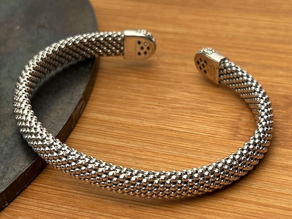 Vintage Milor Italian Sterling Silver Mesh Cuff Bracelet | 925 Woven Silver CZ Accent | Elegant Italy Made Jewelry