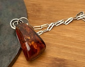 Vintage Elle Sterling Silver & Baltic Amber Pendant Necklace, 30", Paperclip Chain