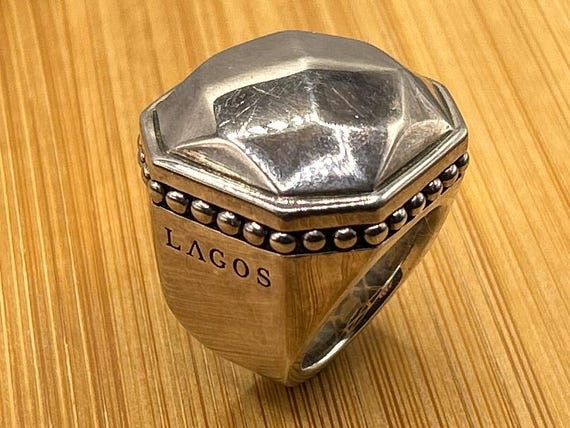 LAGOS Caviar Sterling Silver 18K Gold Ring, Size 7, Signed 925 750